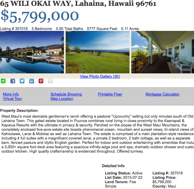 listing date of maui property for sale